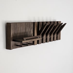Wall coat rack with shelf entryway with dark oak. wood Wall Mounted Piano Coat Rack,Flip down wall coat rack, Coat rack wall mount,
