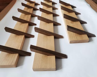 Oak Wood Coat Rack: Wall Mounted Hanger with Dark Hooks