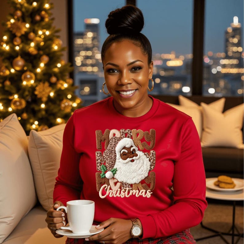 Black Santa Merry Christmas Graphic Long Sleeve Tee | Holiday Retro ...