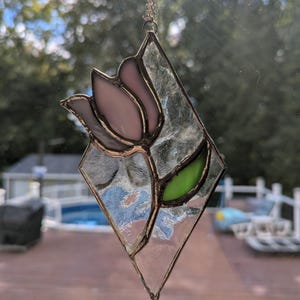 Stained Glass Suncatcher Dutch Tulip Purple Flower Homemade