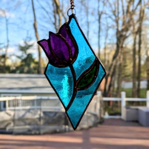 Stained Glass Suncatcher Dutch Tulip Purple Flower Homemade