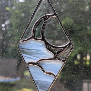 Stained Glass Suncatcher Crescent Moon Green and Cloud Night Handmade