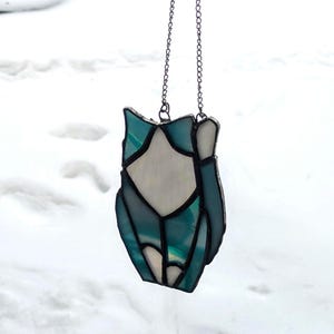 Stained Glass Suncatcher Blue Tuxedo Cat Handmade
