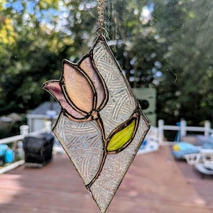 Stained Glass Suncatcher Dutch Tulip Purple Flower Homemade