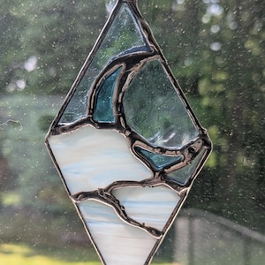 Stained Glass Suncatcher Crescent Moon and Cloud Night Blue Handmade