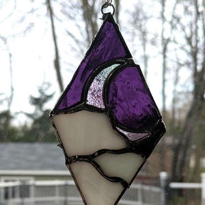 Stained Glass Suncatcher Crescent Moon and Cloud Night Purple Handmade