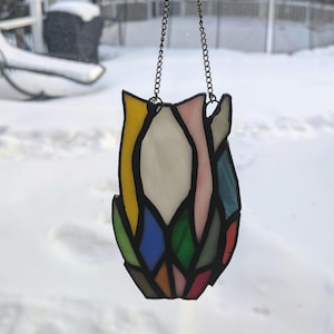 Stained Glass Suncatcher Colorful Cat Homemade