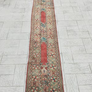 Vintage Patchwork Wool Runner Rug: 2.1x12.6 ft, Turkish Corridor Rug