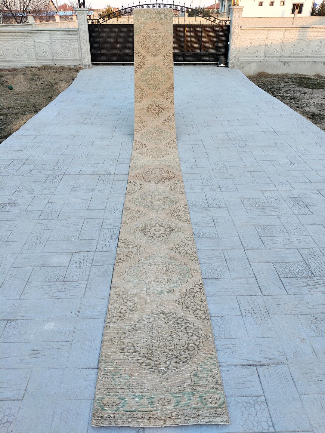 3x25 Vintage Turkish Oushak Runner Rug: Extra Long Wool Stair Rug (2 ...