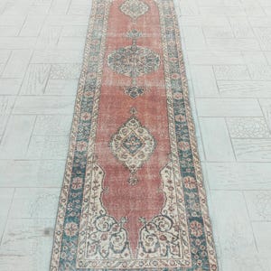 Vintage Turkish Runner Rug: 3x12 Wool Hallway Carpet