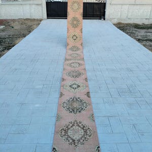 2x26 Runner rug, Extra long runner rug Turkish, Very long vintage runner, Narrow long stair runner rug, Wool long runner oushak, 2.4x26.4 Ft