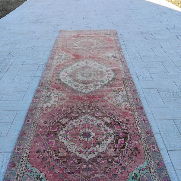 Alfombra turca vintage de 5 x 14 pulgadas: alfombra de lana para decoración del hogar.