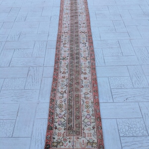 Vintage Patchwork Wool Runner Rug: Turkish Hallway Carpet (2.11x10.2 Ft)