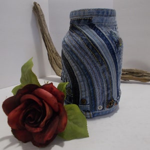 Denim Seams Collage Denim Jar Vase Handmade from Recycled Jar and Jeans