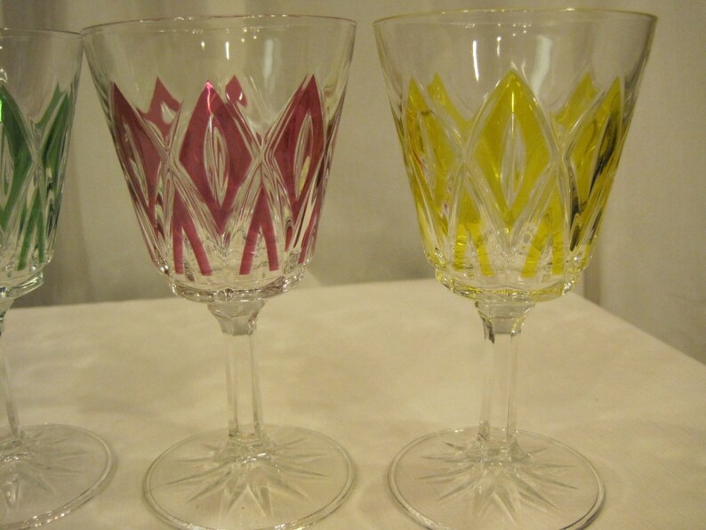 Set of 4 Vintage Crystal Stemmed Water/wine Goblets Colored Etsy