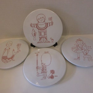 Set of 4 Vintage Antoni for Bing & Grondahl - Wall Plaques - Trivets - Red Decor - Danish Motifs