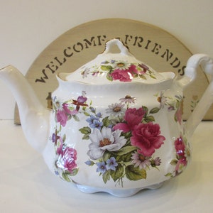 Vintage Arthur Wood & Son, Porcelain Teapot #6340, Floral w/Gold Trim