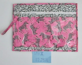3 Pink Zebra Project Bags With Vinyl Front in 3 Sizes! Pick one or all three... Sizes 17 x 12.75, 11 x 8 and 13 x 10