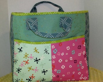 BOXCAR Tote, Large Tote, Sewing Tote or Knitting Tote 15.5 Tall x 19 Wide x 5 deep. All Cotton & Steel Fabrics 50.00 One of a Kind