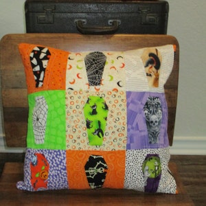 Halloween Coffins Pillow Cover Reversible with Modern Patchwork on Reverse Side 18 Cover image 3