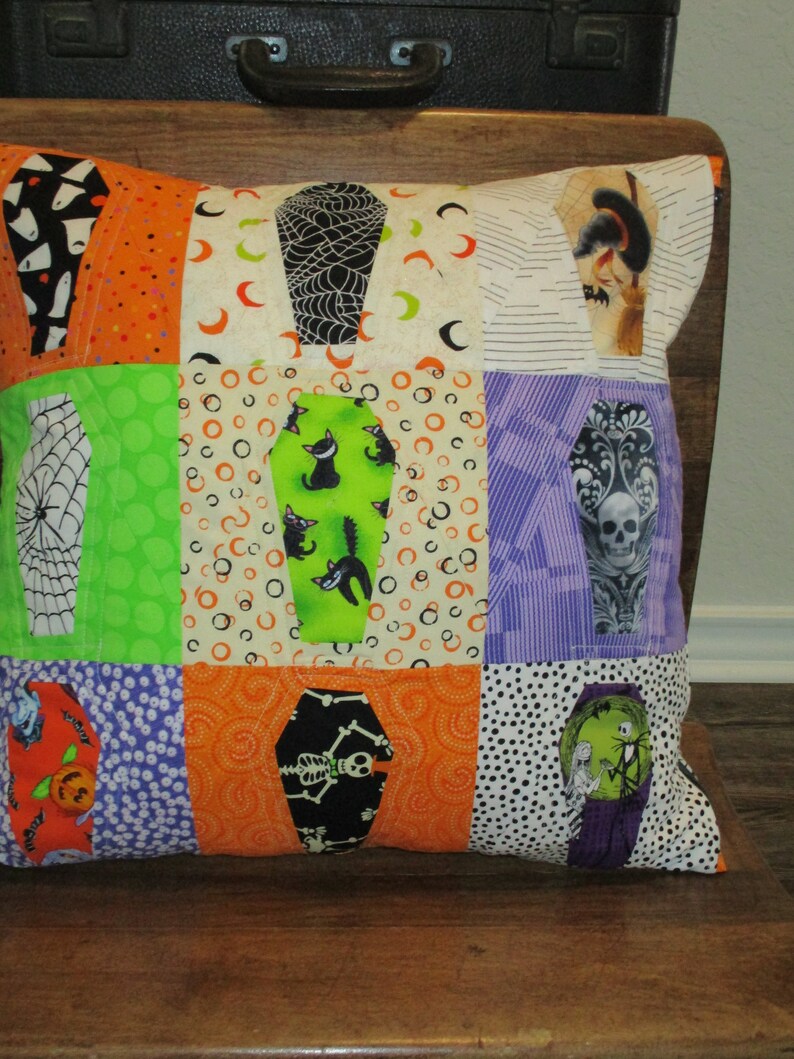Halloween Coffins Pillow Cover Reversible with Modern Patchwork on Reverse Side 18 Cover image 6