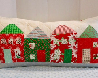 Holiday Pillow Cover, Christmas Theme, Fits 12 x 24 Pillow, Holiday Houses, Santa in the Window