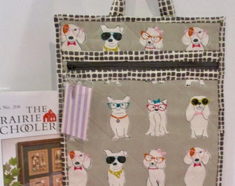 Extra Large Fancy Dogs Project Bag for your Needlework, Cross Stitch, Supplies,  Knitting, Ready to Ship, Scissor Zipper Pull, Free Shipping