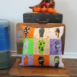 Halloween Coffins Pillow Cover Reversible with Modern Patchwork on Reverse Side 18 Cover image 2