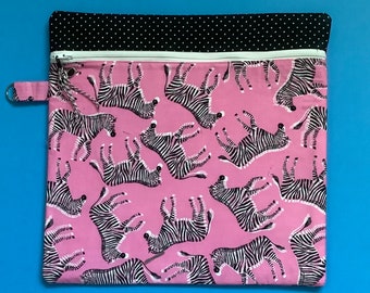 Project Bag  made out of this cute pink zebra print for your WIP/ Cross Stitch, Embroidery or Needlepoint