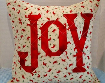 Holiday Pillow - JOY Vintage Fabric and Flannel Back