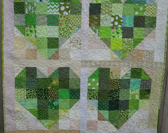 Scrappy Green Hearts Quilt!  A perfect gift for the person who loves green in your life.