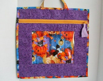 Black Cat, Pumpkin, Halloween Vinyl purple theme Project bag! Large - FREE Shipping