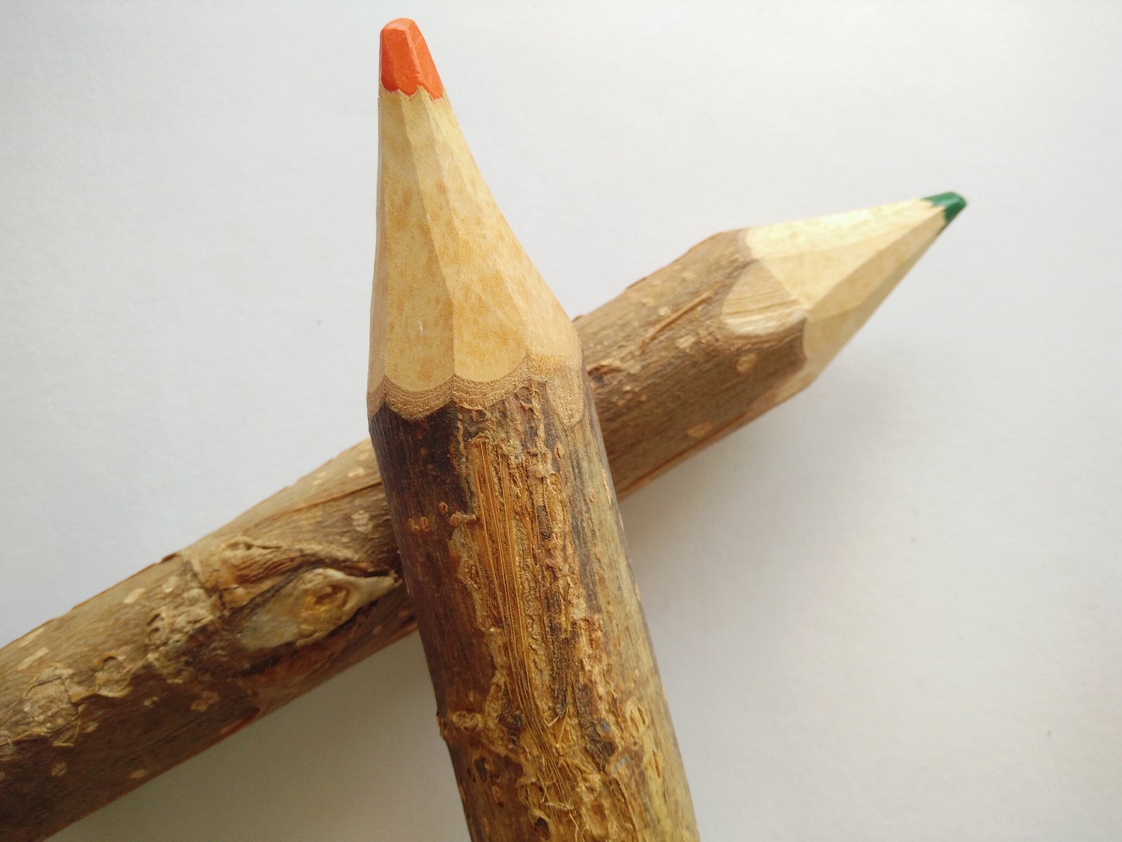 Tree bark color pencils vintage collectible green and orange. Etsy