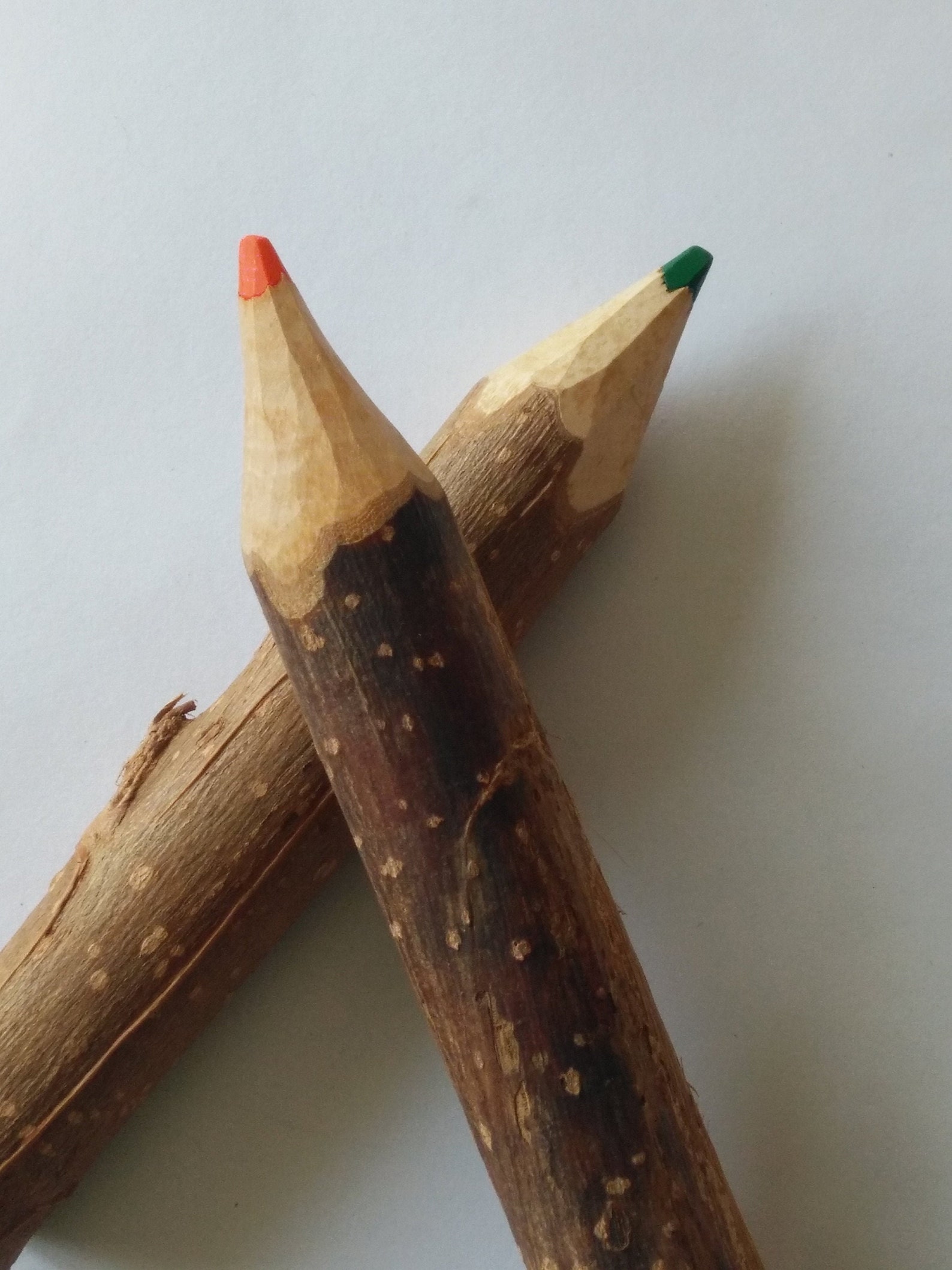 Tree bark color pencils vintage collectible green and orange. Etsy