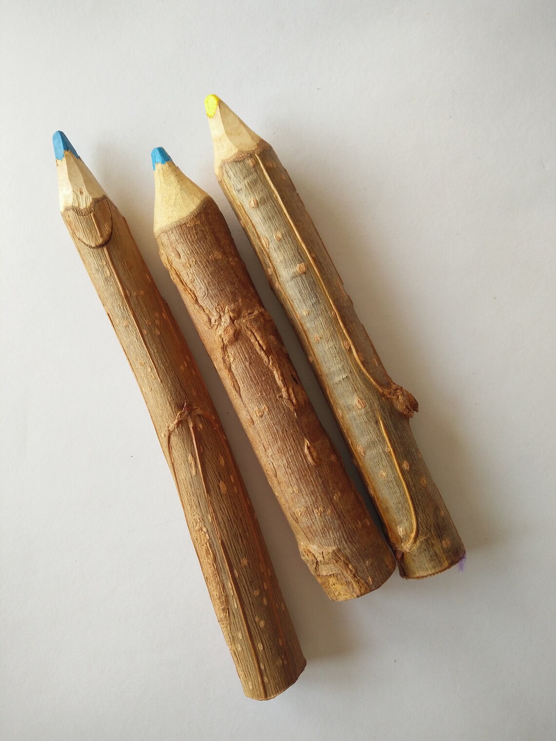 Tree bark color pencils vintage collectible blue yellow pink Etsy