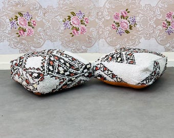 Set of 2 Moroccan Berber Wool Poufs: Handwoven Boho Footstools (Unstuffed)