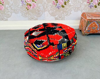 Handwoven Moroccan Wool Pouf: Boho Ottoman Footstool (Unstuffed)