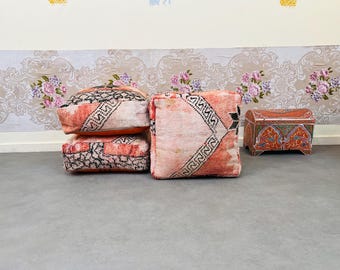 Set of 3 Moroccan Kilim Poufs: Vintage Boho Floor Cushions