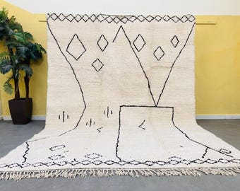 Tapis Beni Ourain ivoire fait main - Tapis marocain pour salon - Tapis marocain - Tapis en laine noué à la main - Tapis berbère marocain - Tapis sur mesure