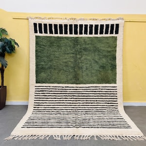 Green Moroccan  striped Rug - Beni ourain rug - Custom size rug - Moroccan area rug - Wool berber rug