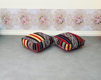 Handwoven Beni Ourain Wool Pouf: Moroccan Boho Floor Cushion