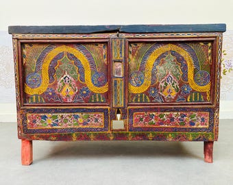 Vintage Moroccan Berber Trunk: Rustic Wooden Storage Chest, Hand-Carved