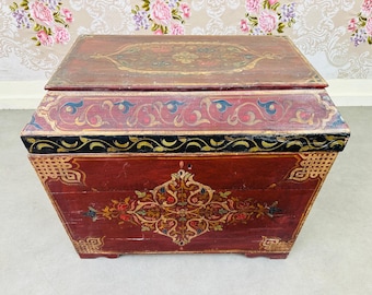 Handmade Berber Trunk: Moroccan Wooden Chest, Rustic Bohemian Decor