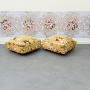 Vintage Moroccan Ottoman,Floor Pouf,Floor Cushion, Boho Chic Handmade Pouf Ottoman, Colorful Square Pouf Footstool,Handmade Furniture,2 pouf