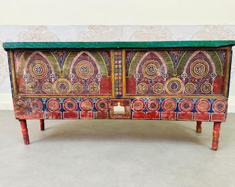 Handmade Moroccan Wooden Trunk: Rustic Berber Chest, Console Cabinet