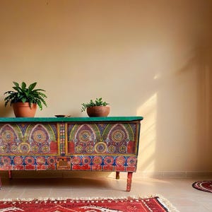 Moroccan wooden Chest, console, moroccan cabinet, old wooden trunk, small wooden trunk, rustic wooden trunk, moroccan trunks, Vintage Trunk