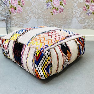 Ottoman Pouf Rugs,Vintage Rugs Pouf,Vintage Floor Pillow, Bohemian Pouf Cover,Washable Pouf Cover, Outdoor Chair Pouf, 24x24x8 Inches,
