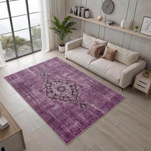 Tapis vintage violet Medallion : tapis bohème turc vieilli