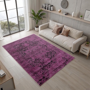Tapis violet de style vintage : design moderne abstrait, dos en coton antidérapant
