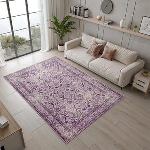 Purple Classic Rug: Low Pile, Non-Slip Cotton Back
